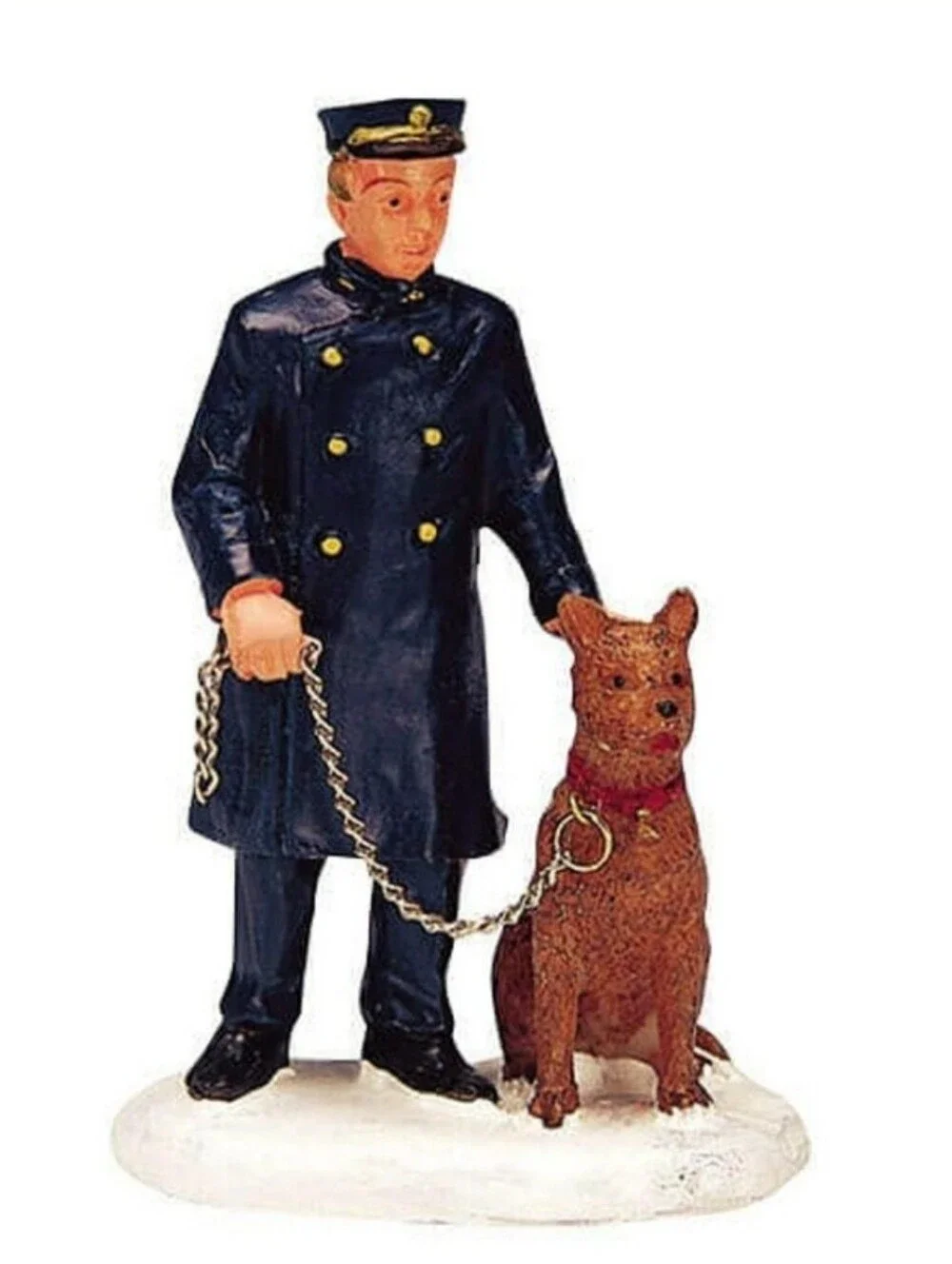 Vintage Lemax Figures - Officer With Dog And Skier With Dog - Winter Village